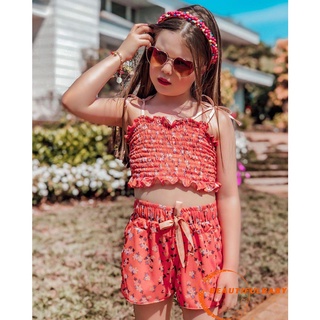 BღBღBaby Camisole + Shorts, Flower Printing with Bow Decoration Cool Summer Clothing