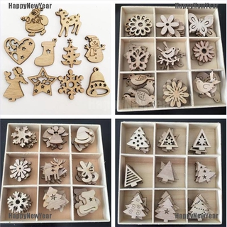 <Happy New Year> 50PCS Wooden Christmas Decorations Tree Ornaments Santa Claus Deer New Year Gift