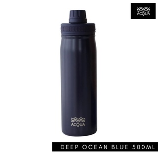 Acqua Sporty 500ml (16 oz) Double Wall Insulated Stainless Steel Water Bottle Deep Ocean Blue