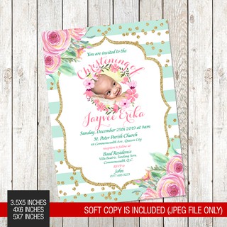 Floral Flowers Themed Printed Christening Invitation 028 (1)