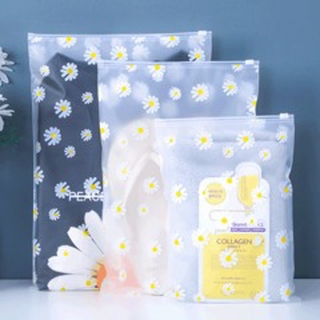 Garment Zipper Bag/ Small Daisy Storage Bag/ Frosted Plastic Packaging Bag /Waterproof Transparent Clothes Underwear Storage Bag And Travel Packing Ziplock Seal