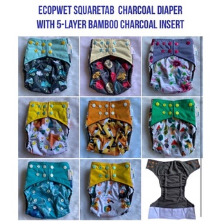 Diapers﹊◐Ecopwet Square Tab Pure Charcoal Cloth Diaper with 5-Layer Bamboo Charcoal