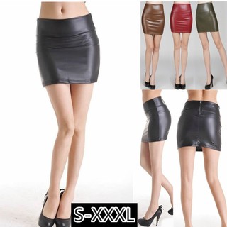 Women Sexy PU Leather Pencil Bodycon High Waist Mini Skirt