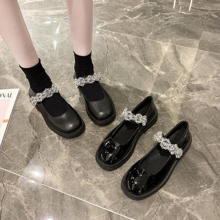 Mary Jane College Style Beaded Flower Small Leather Shoes Japanese Female JK 2021 Autumn and Spring