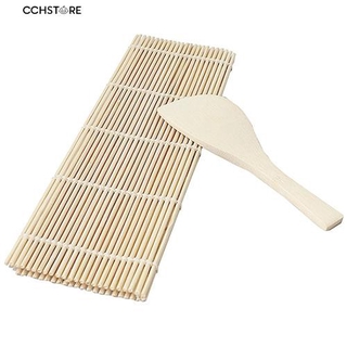 【COD】cchstore Home Kitchen Sushi Rolling Maker Bamboo Material Roller DIY Mat with Rice Paddle (1)