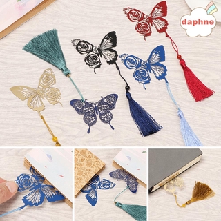 DAPHNE Stationery Book Clip Retro Butterfly Rose Brass Bookmark Pendant Student Gift Tassel School Office Supplies Metal Painted Pagination Mark