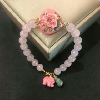 Rose Quartz japan flower jade wulou elephant bracelet charm (1)