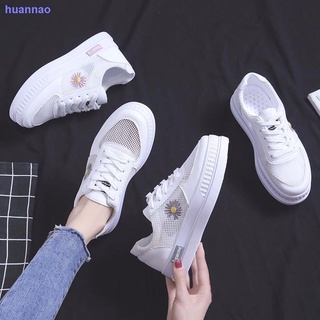 2020 new spring and summer white shoes women s wild version of the flat bottom breathable mesh white shoes student thick bottom shoes