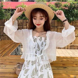 【spot goods】☃Small Shawl Chiffon Shirt with Suspender Skirt Sunscreen Clothing Female Summer2020Wome