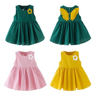 Summer Casual Baby Girls Floral Wings Design Dress Cotton Kids Toddler Sleeveless Sundress Outfits
