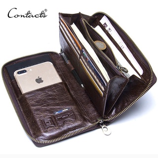 Genuine Leather Men Clutch Wallet Brand Male Card Holder Long Zipper Around Travel Purse With