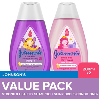 Johnson's Strong & Healthy Shampoo 200ml + Shiny Drops Conditioner 200ml Value Pack