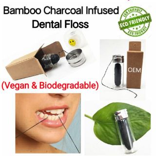 Bamboo Charcoal Infused Dental Floss (Biodegradable & Vegan) Eco Friendly.