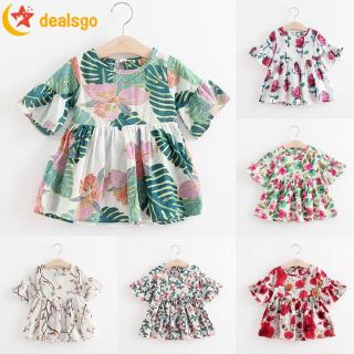 Toddler Kids Baby Girls Dress Floral Print Flare Sleeve Princess Dress Outfits