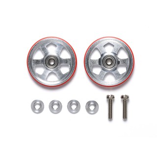 Tamiya 19mm Aluminum Ball Race Rollers (6 Spokes) with Plastic Rings (Red)