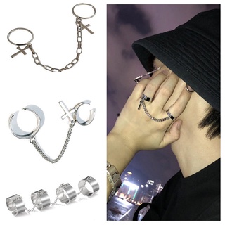 Vintage Cross Chain Hip Hop Adjustable Ring Korean Men Women Punk Finger Rings Fashion Party Jewelry