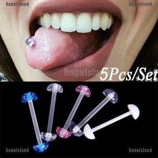 【GON】5Pcs/Set Mixed Acrylic Ball Barbell Soft Bar Tongue Ring Studs Body Piercing