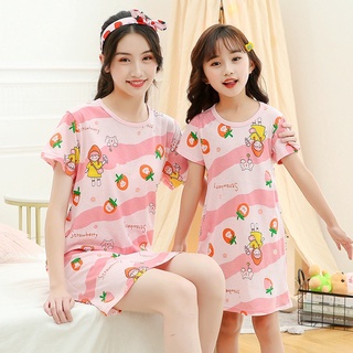 Mother and Daughter Cute Printed Short-Sleeved Nightdress/Pure Cotton