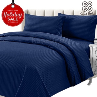 Kasa Bella - Dark Blue 4in1 Stripe Hotel Quality Bedding Set Duvet Cover, Bedsheet 2 Pillowcase S41