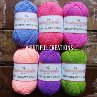 Milk Cotton-Acrylic Blend Yarn / Candy Colors / 50g / Crochet and Knitting Yarn