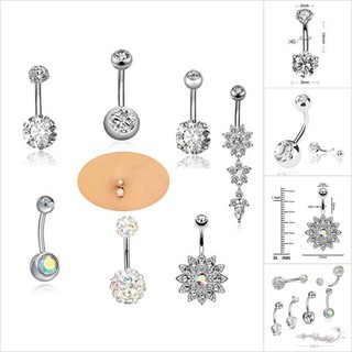 FAPH 7PCS/Set Stainless Steel Crystal Belly Button Rings Navel Body Jewelry Piercing JOIE