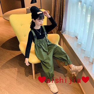 ready stock ❤ aishijia ❤ 【120--165】Girls Autumn Set2020New Korean Style Children's Big Children's Western Style Net Red Overall Two-Piece Spring and Autumn Fashion Casual Pants Spring and Autumn Denim Overall -Fashion