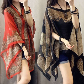 Summer shawl women's chiffon coat thin cardigan Beach cloak Multiple threading methods