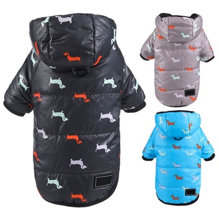 Autumn Winter Clothes For Dogs Dachshund Printed Cotton Down Jacket With Leash Ring Thicken Hoodie