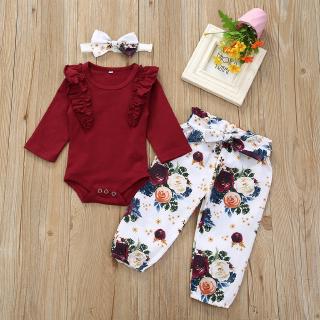 3Pcs Newborn Baby Girl Summer Romper Set Long Sleeve Jumpsuit+Pants Girl Floral Romper Jumpsuit Set Playsuit Outfit