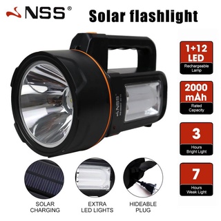 Solar flashlight rechargeable LED Solar Flashlight Rechargeable Field Camping Emergency Light 1+12