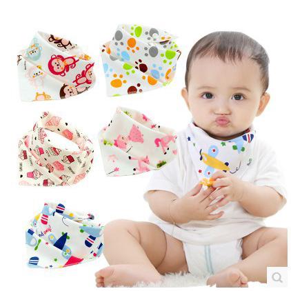 Baby cartoon saliva towel newborn triangle bib cotton double-layer buckle children turban kids scarf