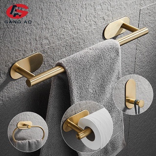 Brushed Gold Stainless Steel Round Wall Mounted Hand Towel Bar Rack Toilet Paper Holder Hooks Bathroom Accessories Hardware Set