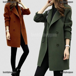 Women Winter Woolen Long Coat Casual Solid Slim Jackets Warm Overcoat Outwear