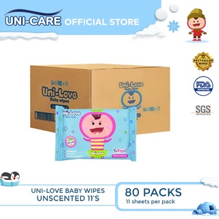 卍UniLove Unscented Baby Wipes 11's Pack of 80 (1 Case)