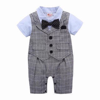 Baby Boy Gentlemen Onesie Romper Plaid Checkered Vest Suits (1)