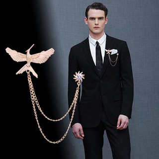 British style men's brooch Su metal chain with drill eagle brooch retro jacket suit pin