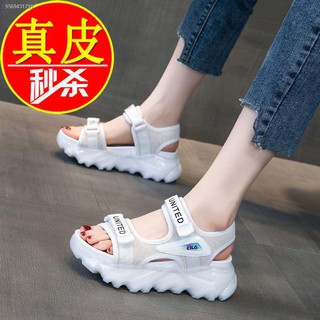 Leather sports sandals women s thick-soled increased 2021 summer new net red fashion all-match velcr