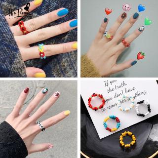 We Flower 2020 Handmade Colorful Beads Flower Rings Korea Fashion Hit Elastic Finger Rings for Women Girls Stretch Weave Style Ring (2)