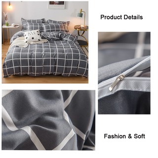 Duvet Cover Quilt Bedding Set with Pillowcases 4 IN 1 Cotton Plain Colored Bedsheet Queen Size (6)