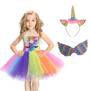 BEST►❦❁Christmas Unicorn Dress Sequins Girls Ballet Dance Ball Princess Tutu Dress Birthday Party Gi (1)