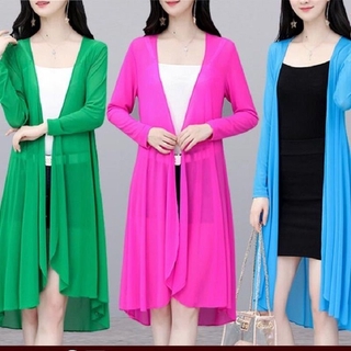 Summer Cool Viscose Fiber Mesh Inverness Mid-Length Long Sleeves All-Matching Outerwear Air Condi