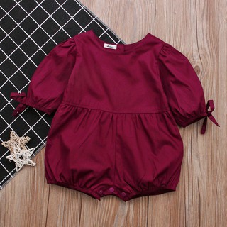 BOBORA Cute Girls Solid Color Puff Sleeve Romper Clothes (1)