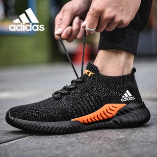 Adidas Men's Shoes Sneakers Breathable Flying Woven Mesh Socks Shoes Couple Shoes Men's Large Size Lightweight Casual Running Shoes Non-slip Wear-resistant Women's Shoes Dark Striped Shoes 37-45 (1)