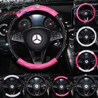 SuperAuto Car Steering Wheel Cover For Woman Luxury Shining Rhinestones Crystal 38CM Universal Auto Interior Steering Protective Cover