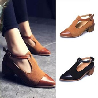 Women Pointed Toe Oxford British Style Low Heel Shoes (1)