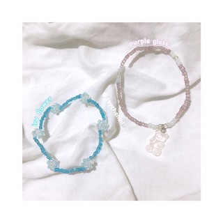 [psychemnl_] korean bead bracelets (icy flower, purple glass)