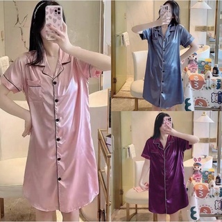 【Ready Stock】❖✑♦Silk Dress Women's Lingerie Plain color Sleepwear Satin Nightdress pajama daster Nig