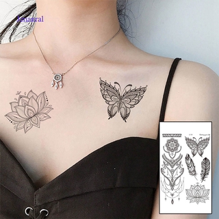 Jenanral Black Henna Temporary Tattoos For Women Lace Mehndi Mandala Flower Tatoos Ink Large Waterproof Lotus Fake Jewelry Pendant Butterfly Tattoo Stickers Kit Wedding Dreamcatcher Feather (1)