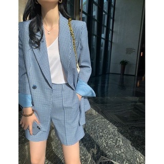 Suit jacket suit Korean coat clothes women blazer loose long sleeve blue pants shorts high waist (1)
