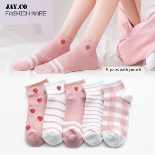 [JAY.CO] 5 Pairs of POUCH Japanese Sweet Strawberry Ankle Socks #SCJC272 POUCH